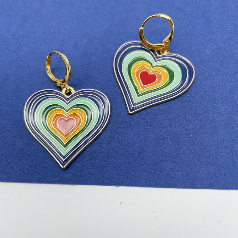 Rainbow Heart Peach Heart Women's Earrings