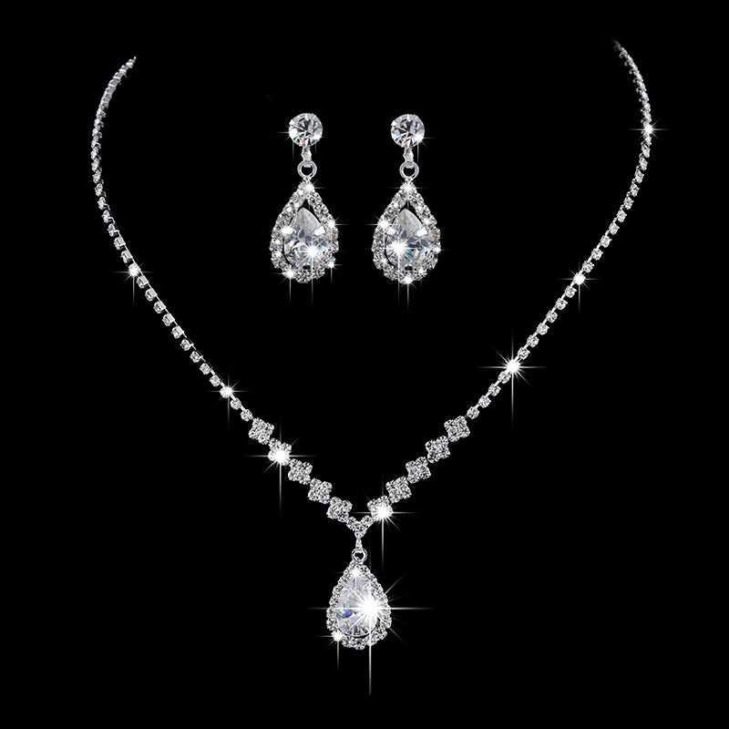 Rhinestone Zircon Water Drop Necklace Earrings Jewelry Set