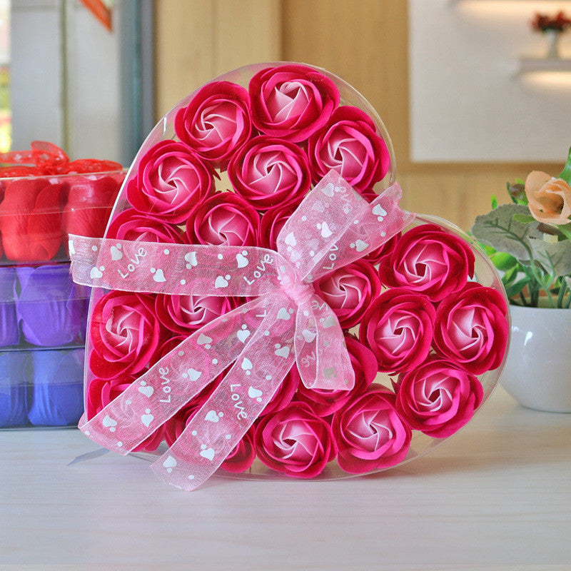 24 Rose Soap Flower Heart Shaped Box