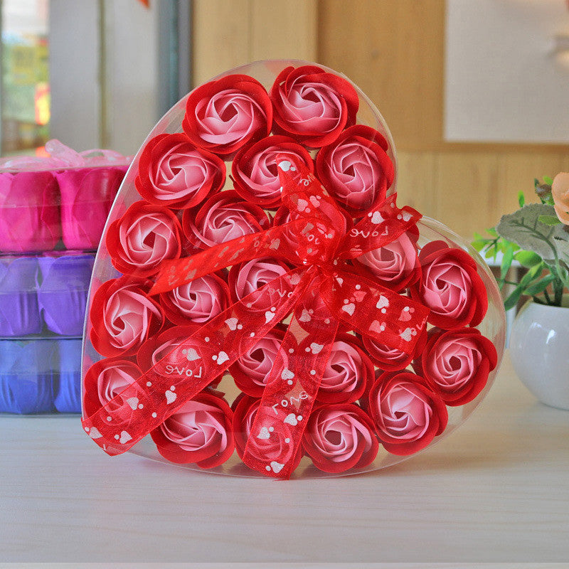 24 Rose Soap Flower Heart Shaped Box