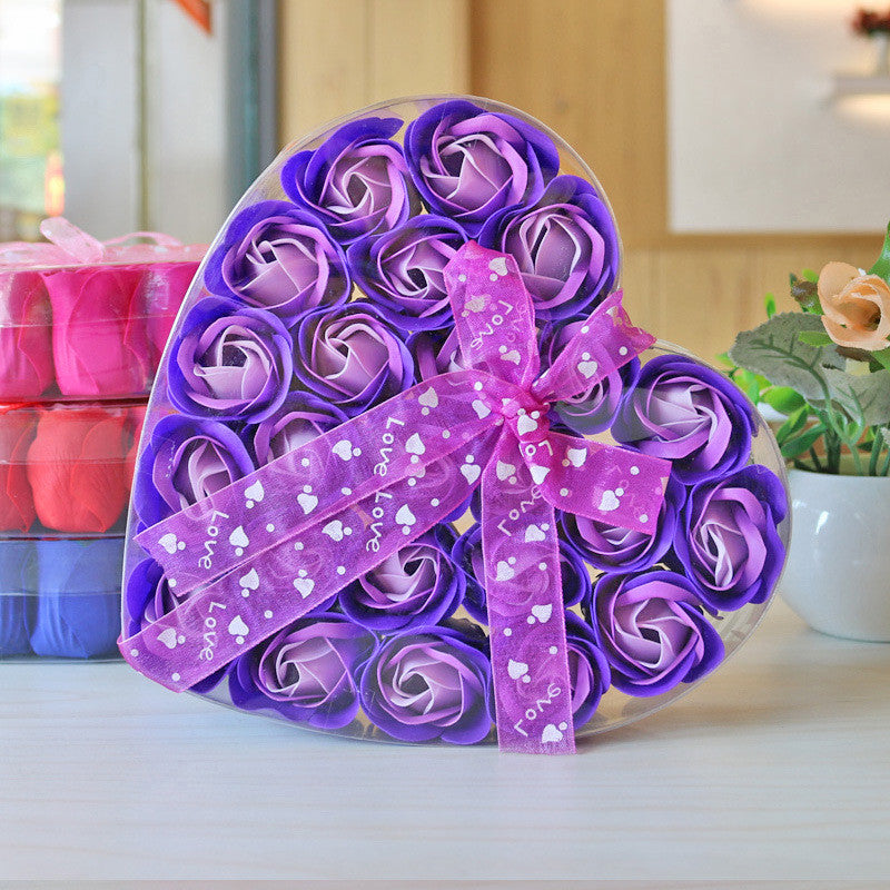 24 Rose Soap Flower Heart Shaped Box