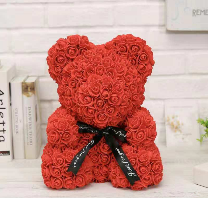 25cm Flower Rose Bear