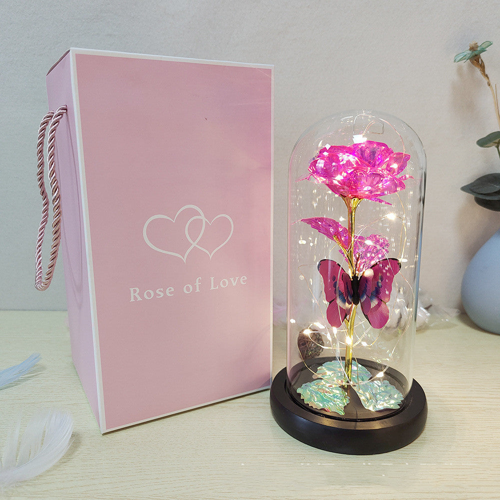 Eternal Rose LED Light Foil Flower In Glass Cover