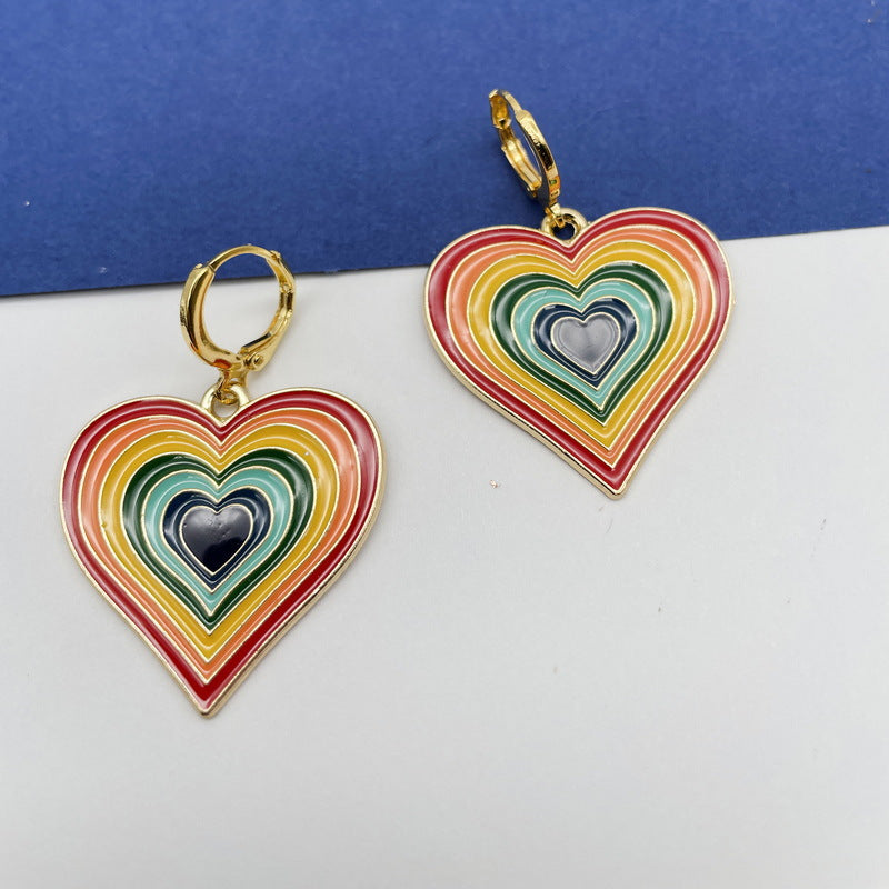 Rainbow Heart Peach Heart Women's Earrings