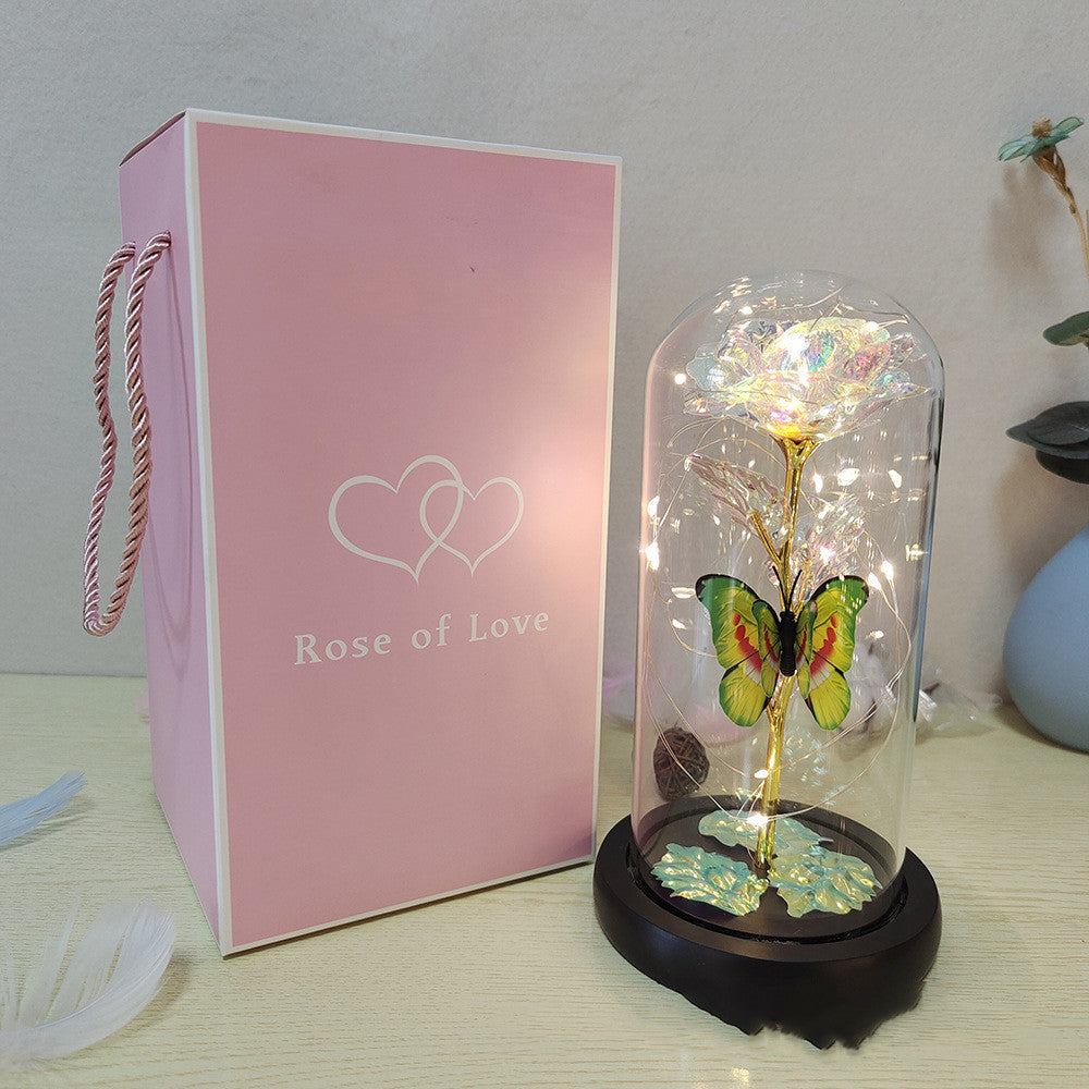 Eternal Rose LED Light Foil Flower In Glass Cover