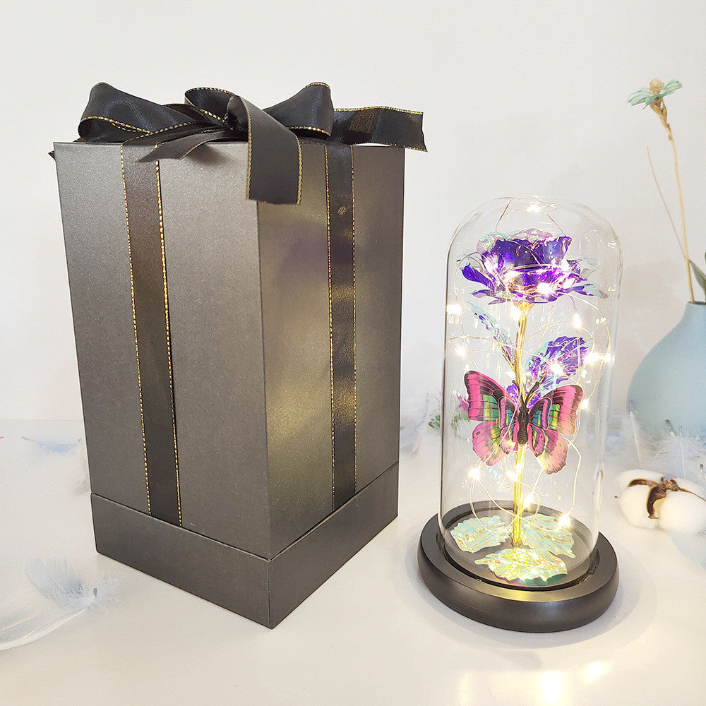 Eternal Rose LED Light Foil Flower In Glass Cover