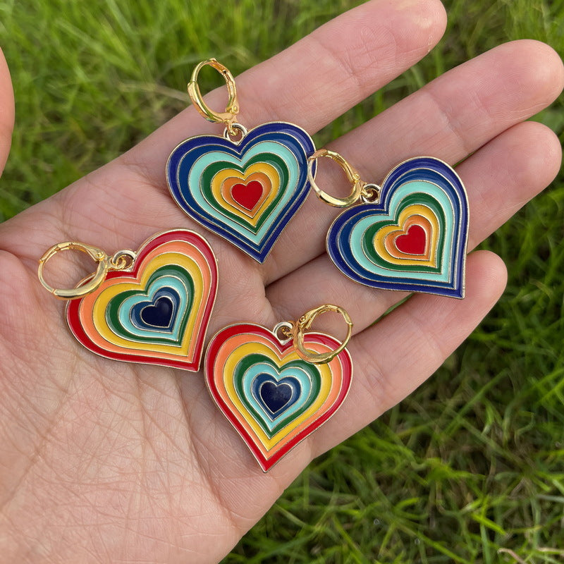 Rainbow Heart Peach Heart Women's Earrings