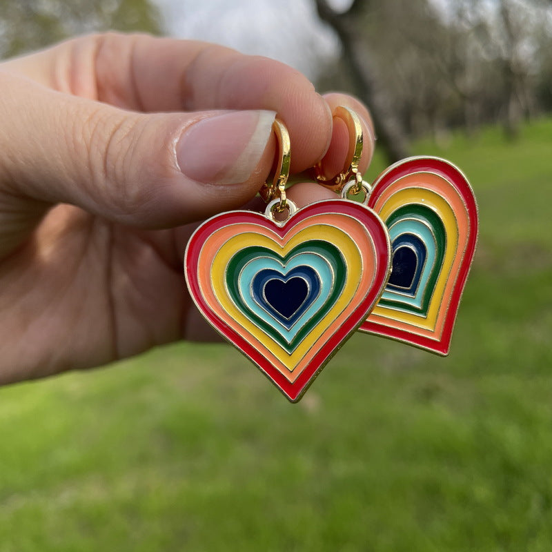 Rainbow Heart Peach Heart Women's Earrings