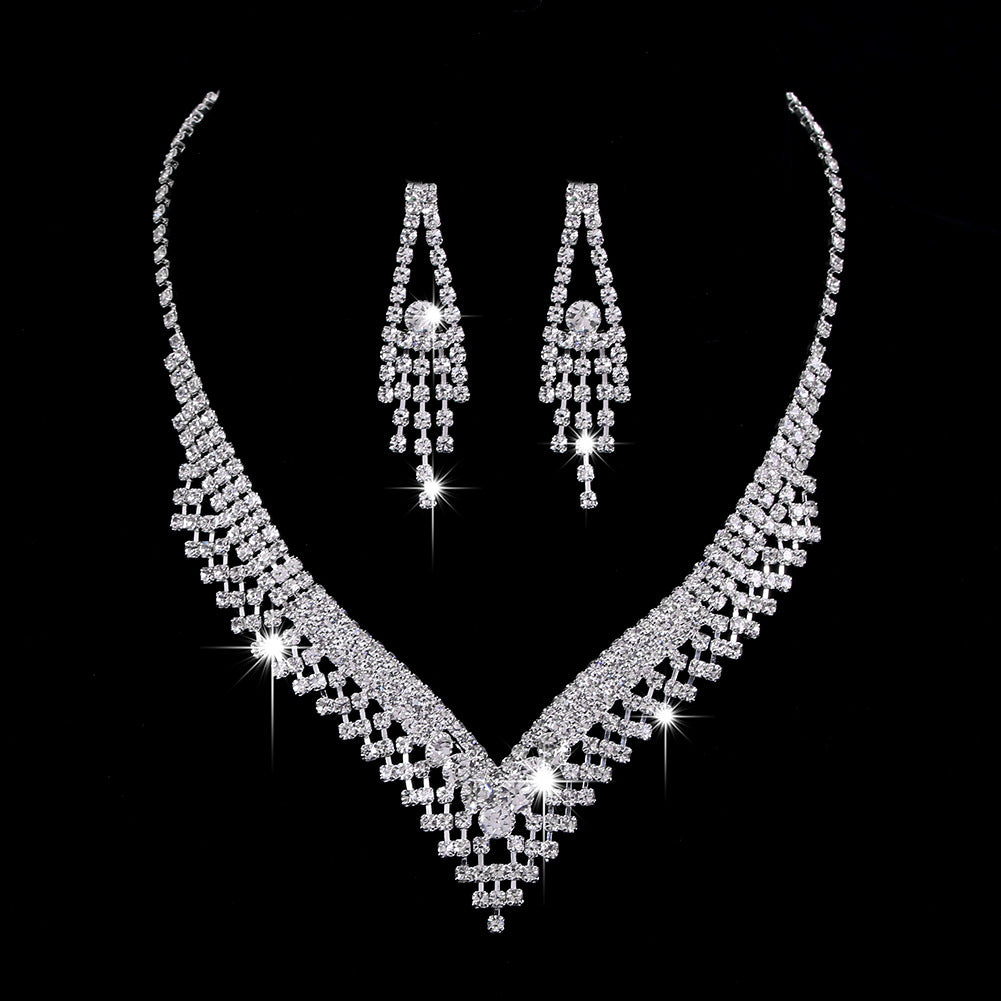 Rhinestone Zircon Water Drop Necklace Earrings Jewelry Set