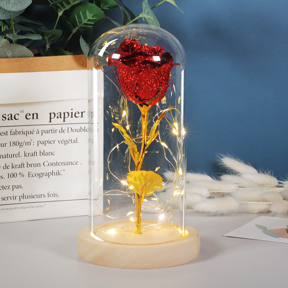 Rose Flowers LED Light In Glass Cover