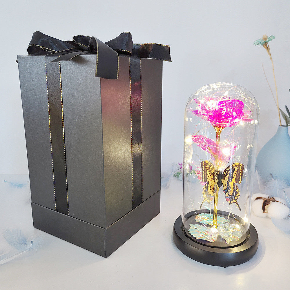 Eternal Rose LED Light Foil Flower In Glass Cover