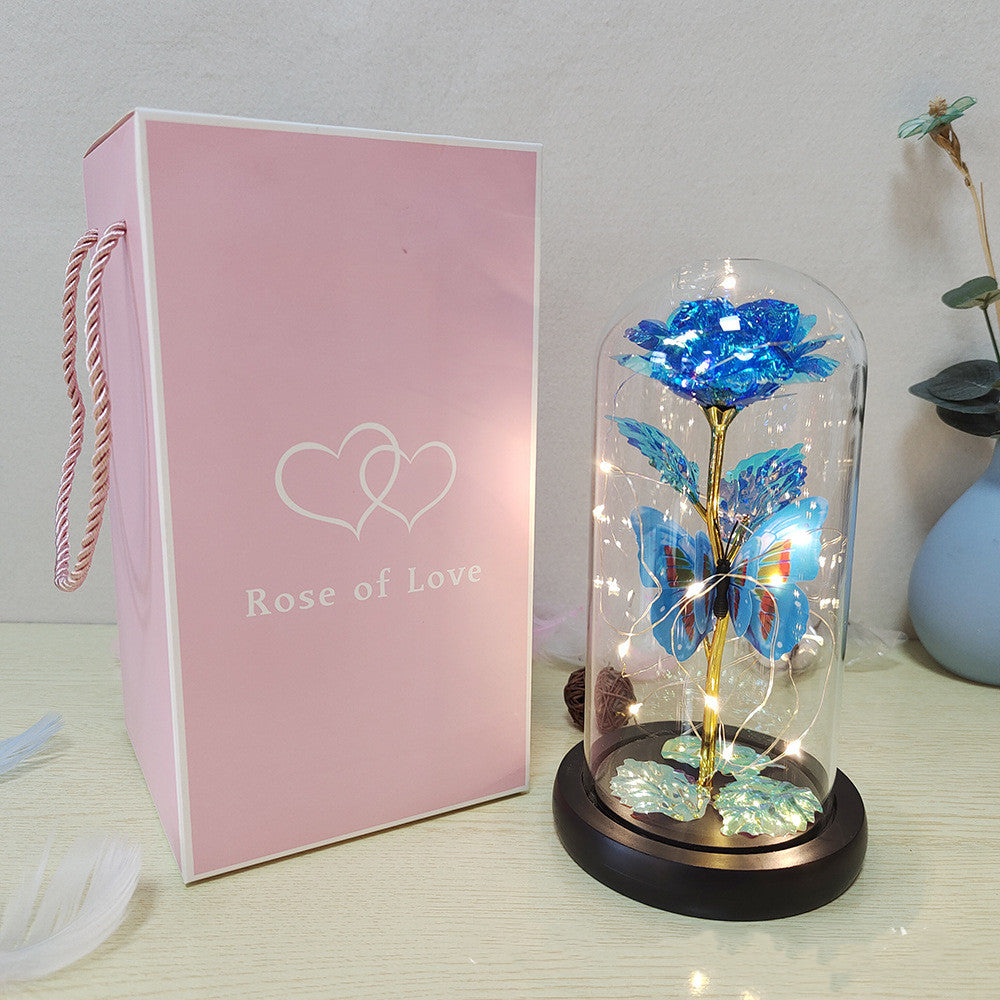 Eternal Rose LED Light Foil Flower In Glass Cover