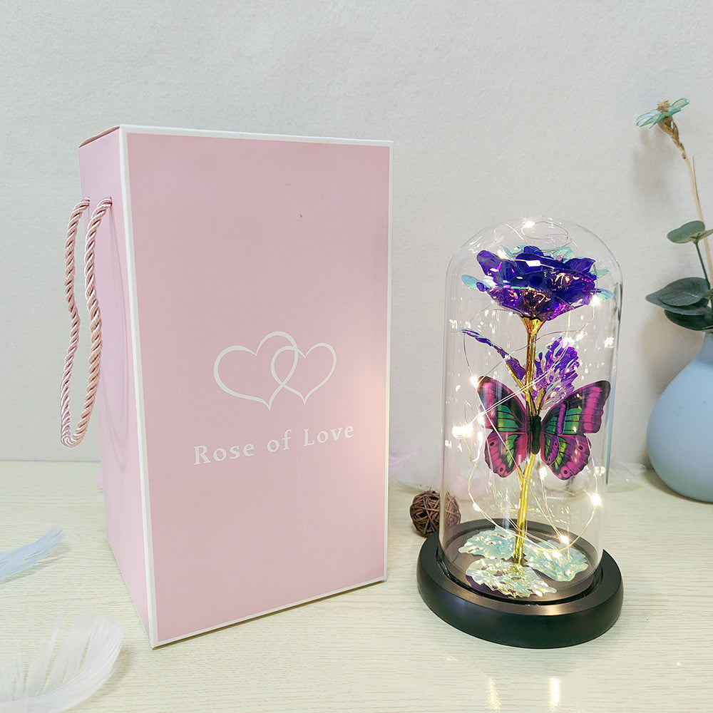 Eternal Rose LED Light Foil Flower In Glass Cover