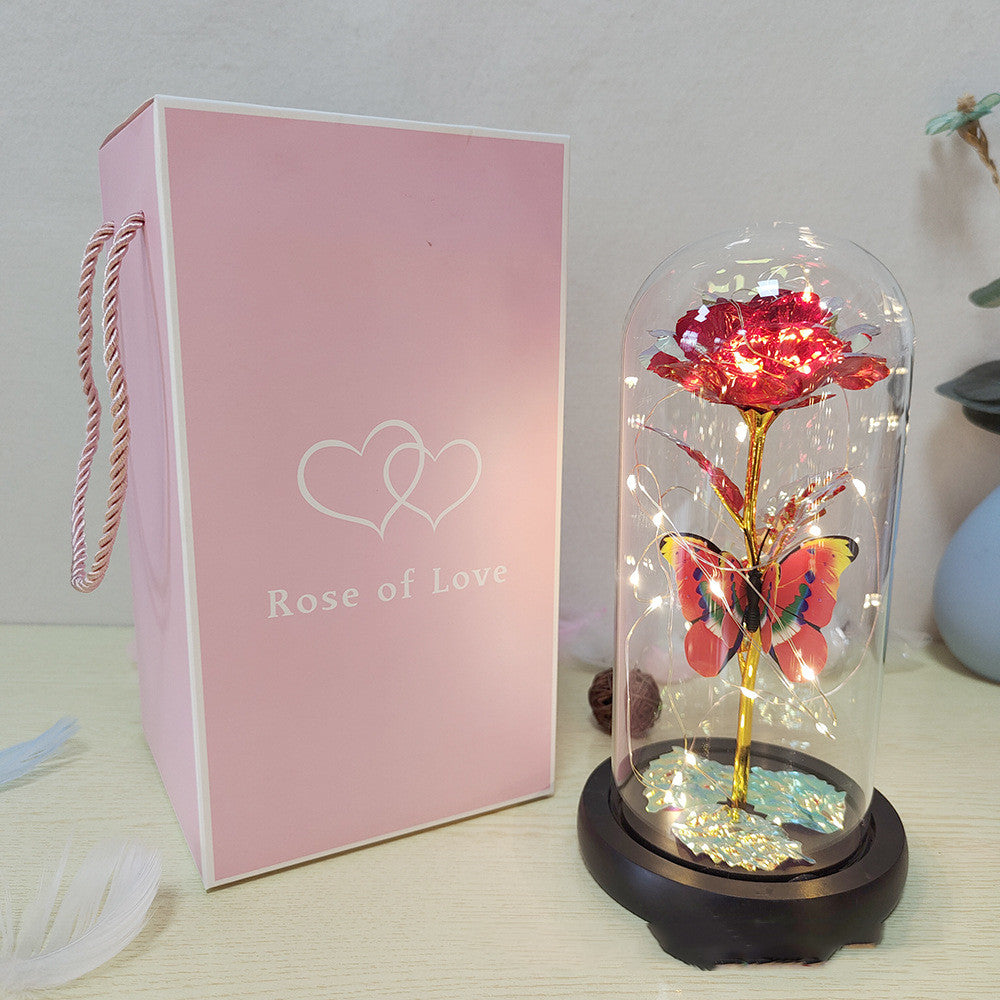 Eternal Rose LED Light Foil Flower In Glass Cover