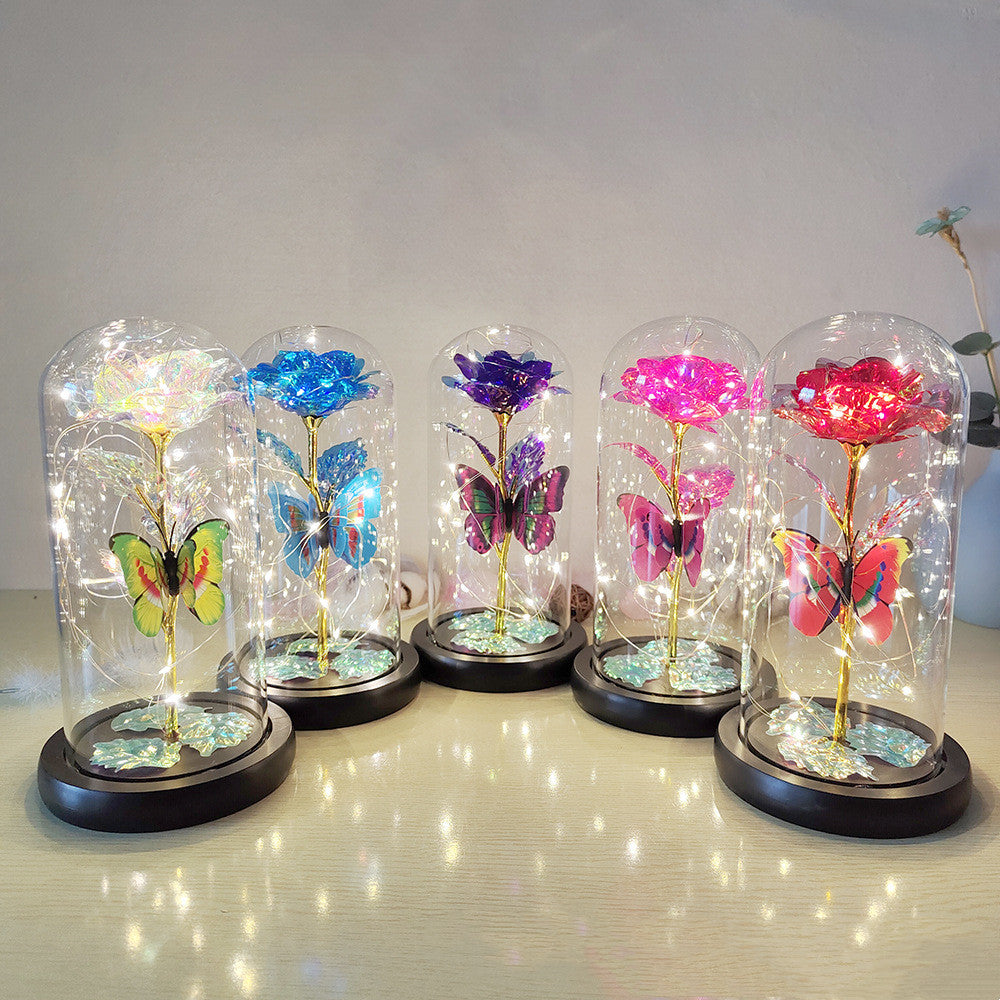 Eternal Rose LED Light Foil Flower In Glass Cover